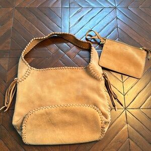 Cole Haan boho camel suede handbag
